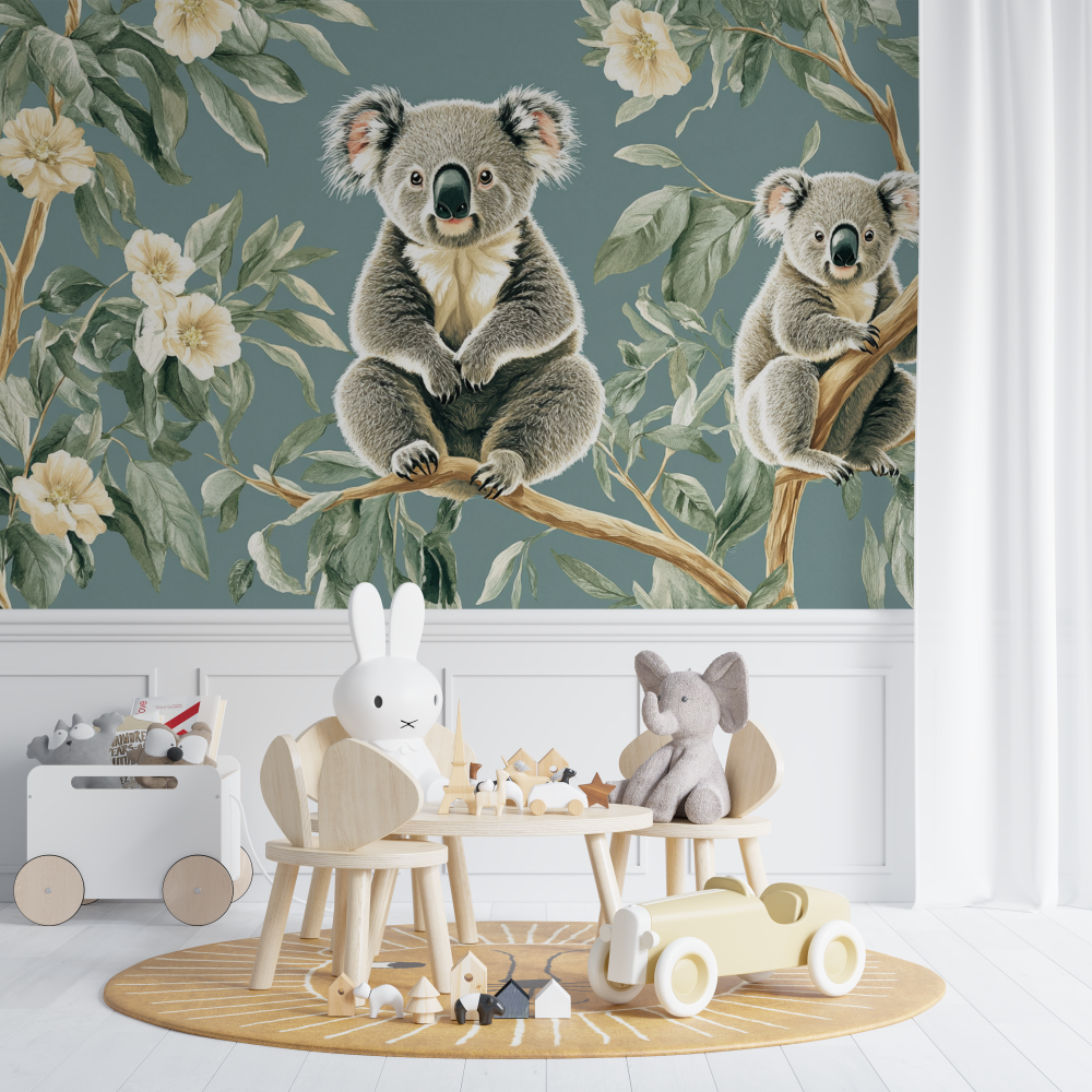 Papier peint koala dans une foret magique chambre de bebe