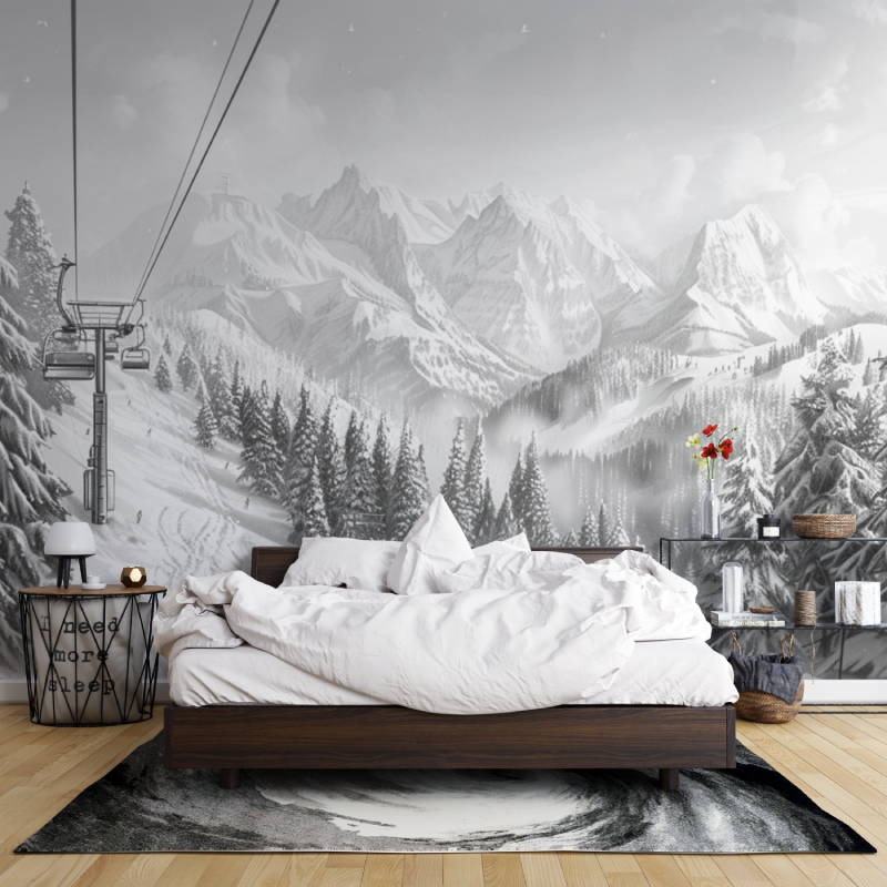 Papier peint montagne telecabine noir blanc leroy merlin mur