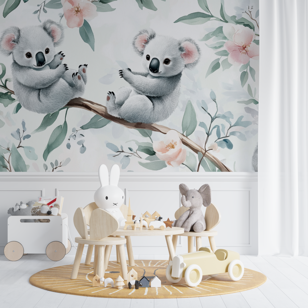 Papier peint koala et gouttes de lait chambre de bebe