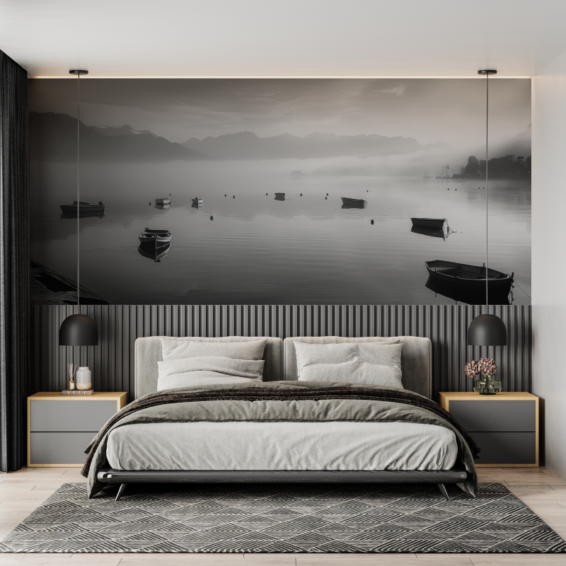 Papier peint noir blanc lac dannecy mural adulte