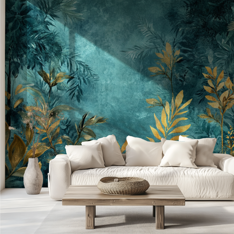 Papier peint arbre exotique canape tendance