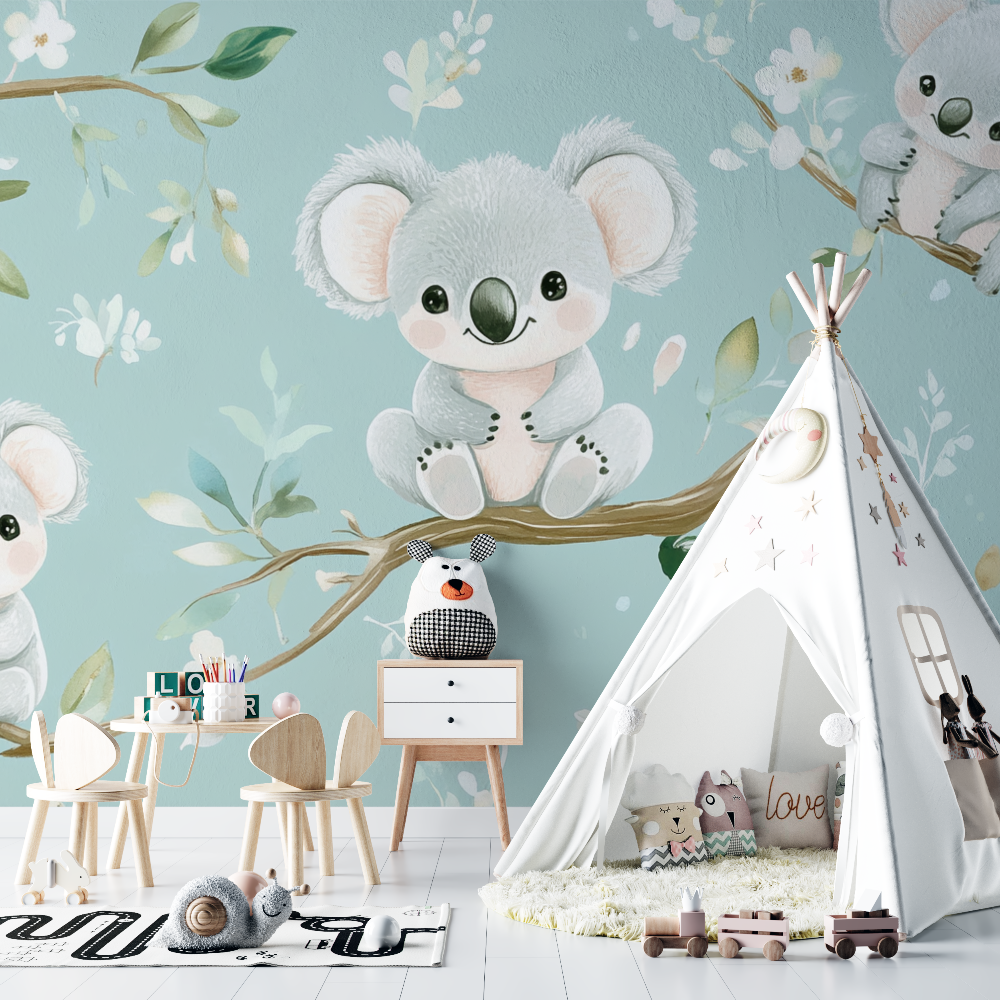 Papier peint koala et ambiance naissance chambre bebe