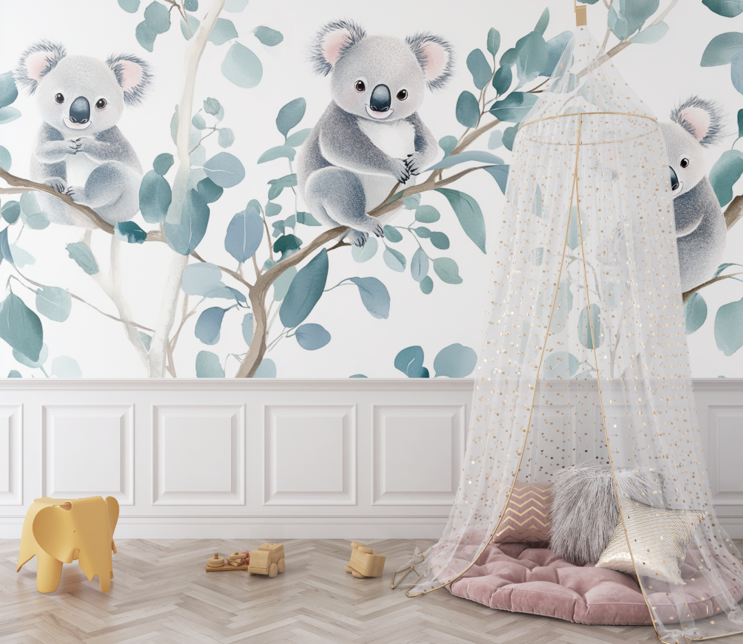 Papier peint koala et ciel nacre bebe