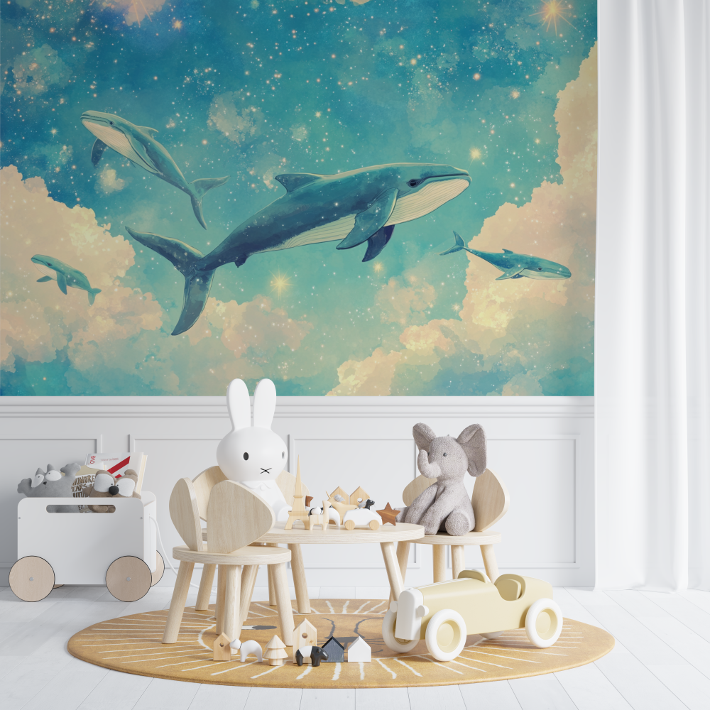 Papier peint marin ocean pastel et baleines chambre de bebe