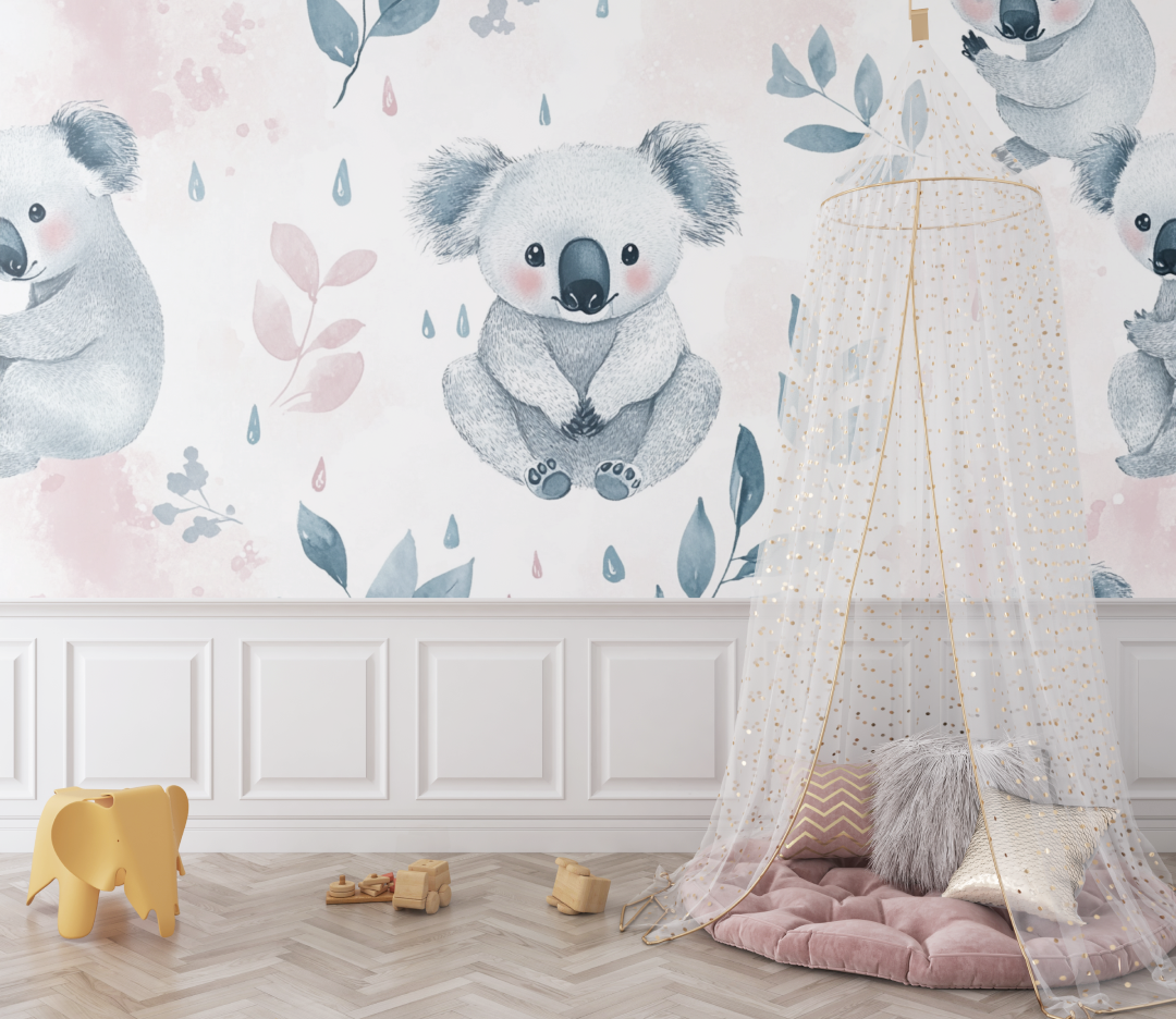 Papier peint koala et pluie douce bebe