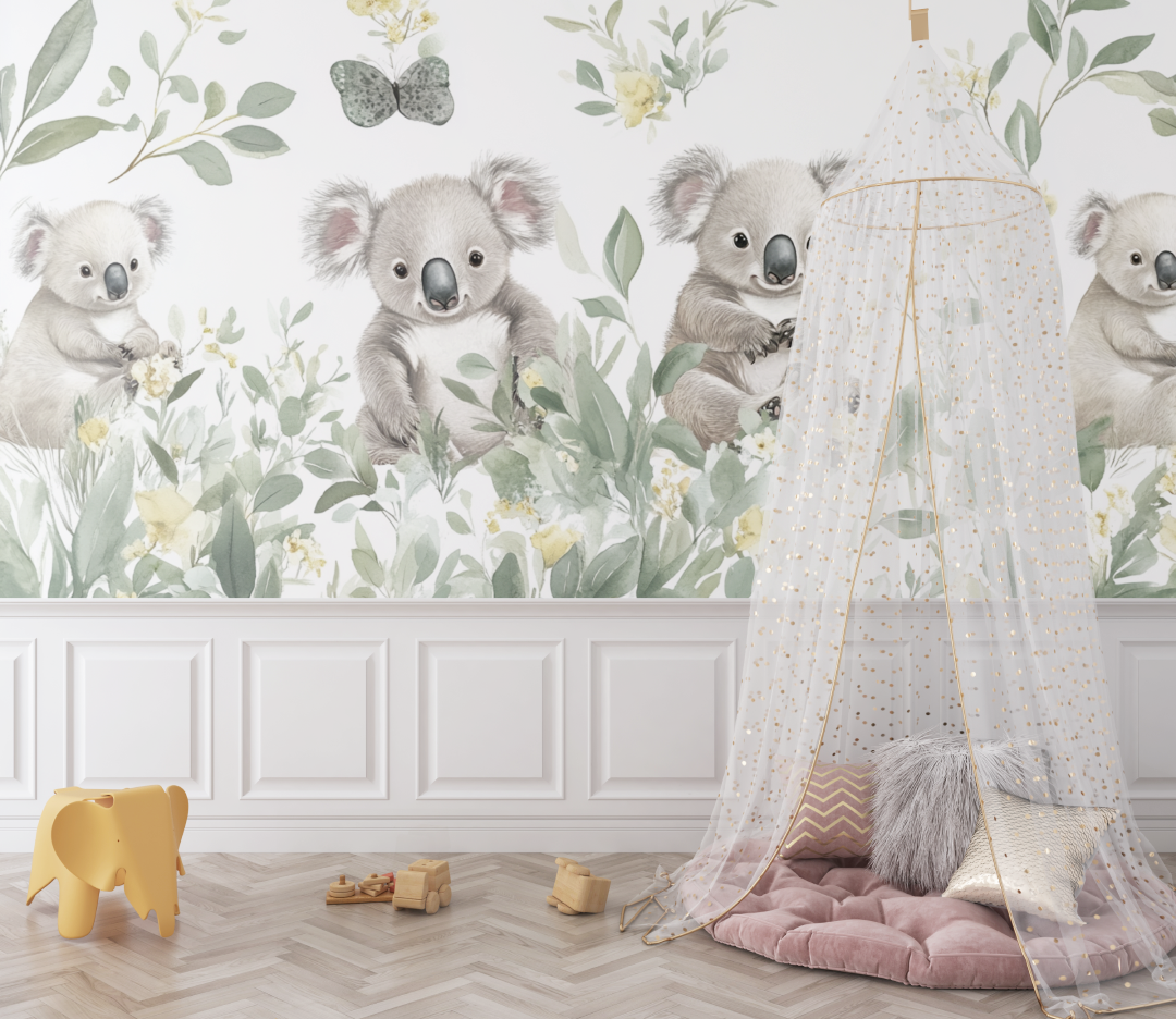 Papier peint koala dans une prairie douce bebe