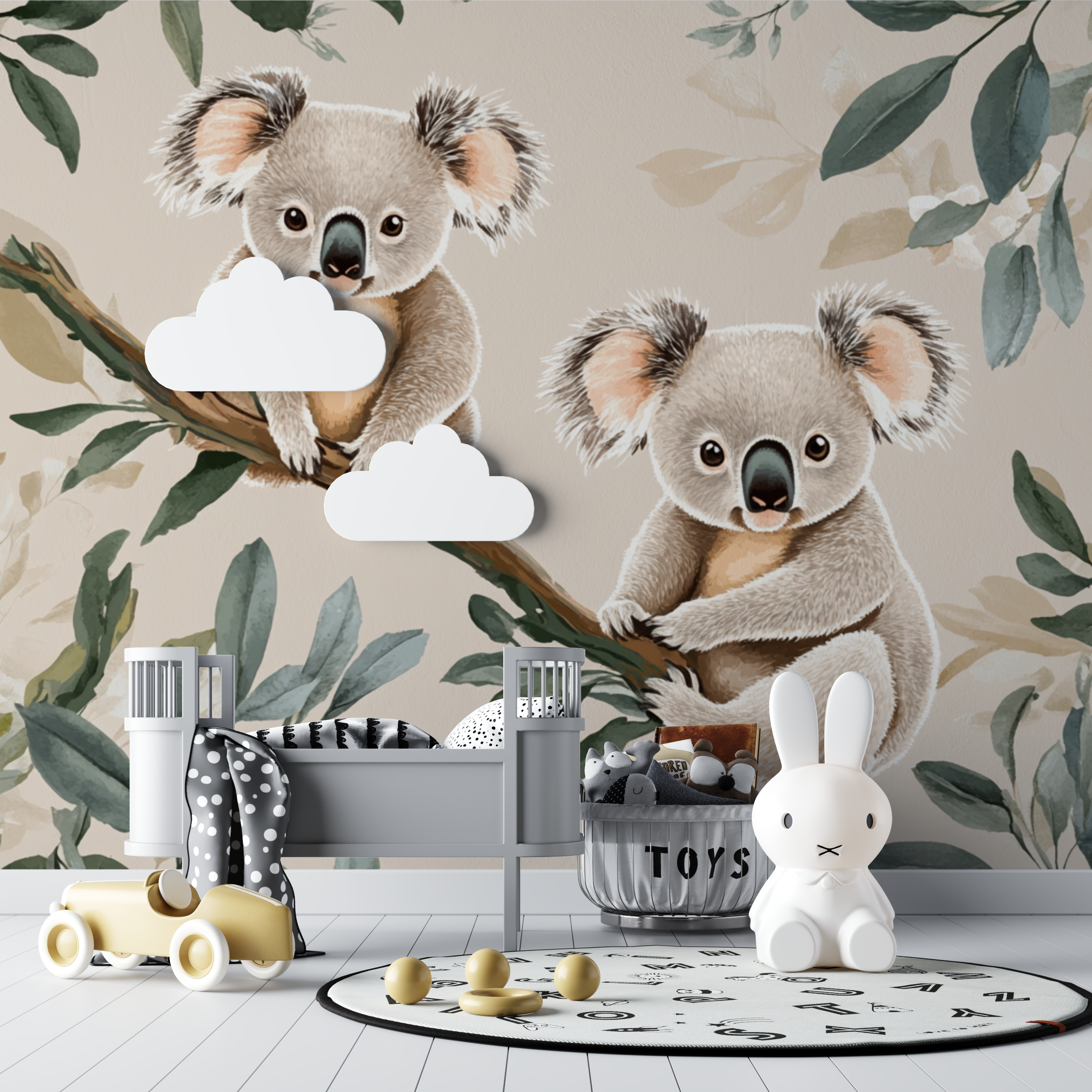 Papier peint koala sur fond sable doux bebe tipi