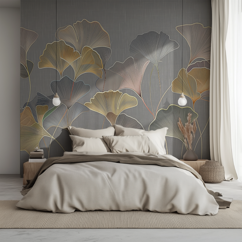 Papier Peint Gingko Dorés Tendance