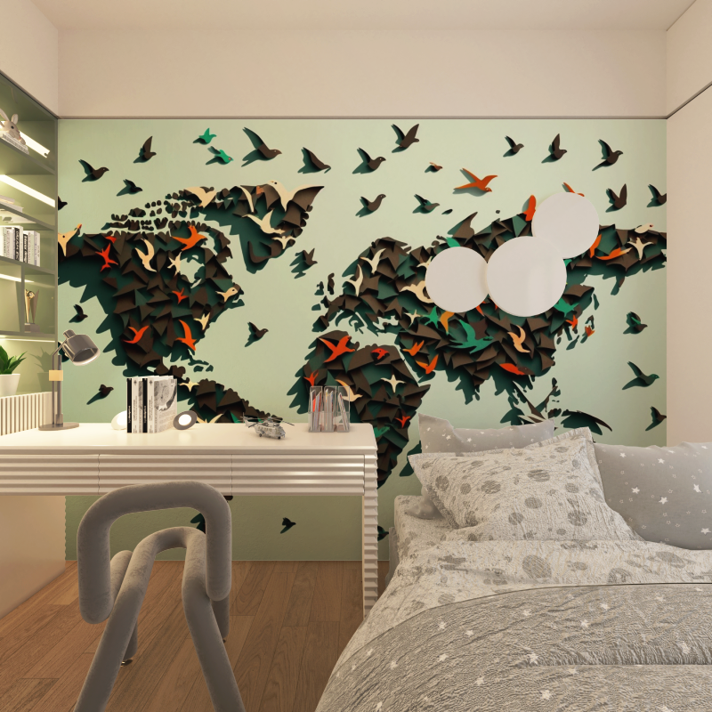 Papier peint origami carte du monde chambre adolescents