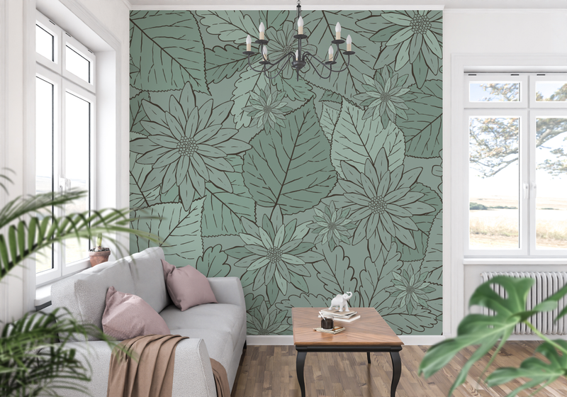 Papier Peint Vert De Gris Chambre - tapisserie