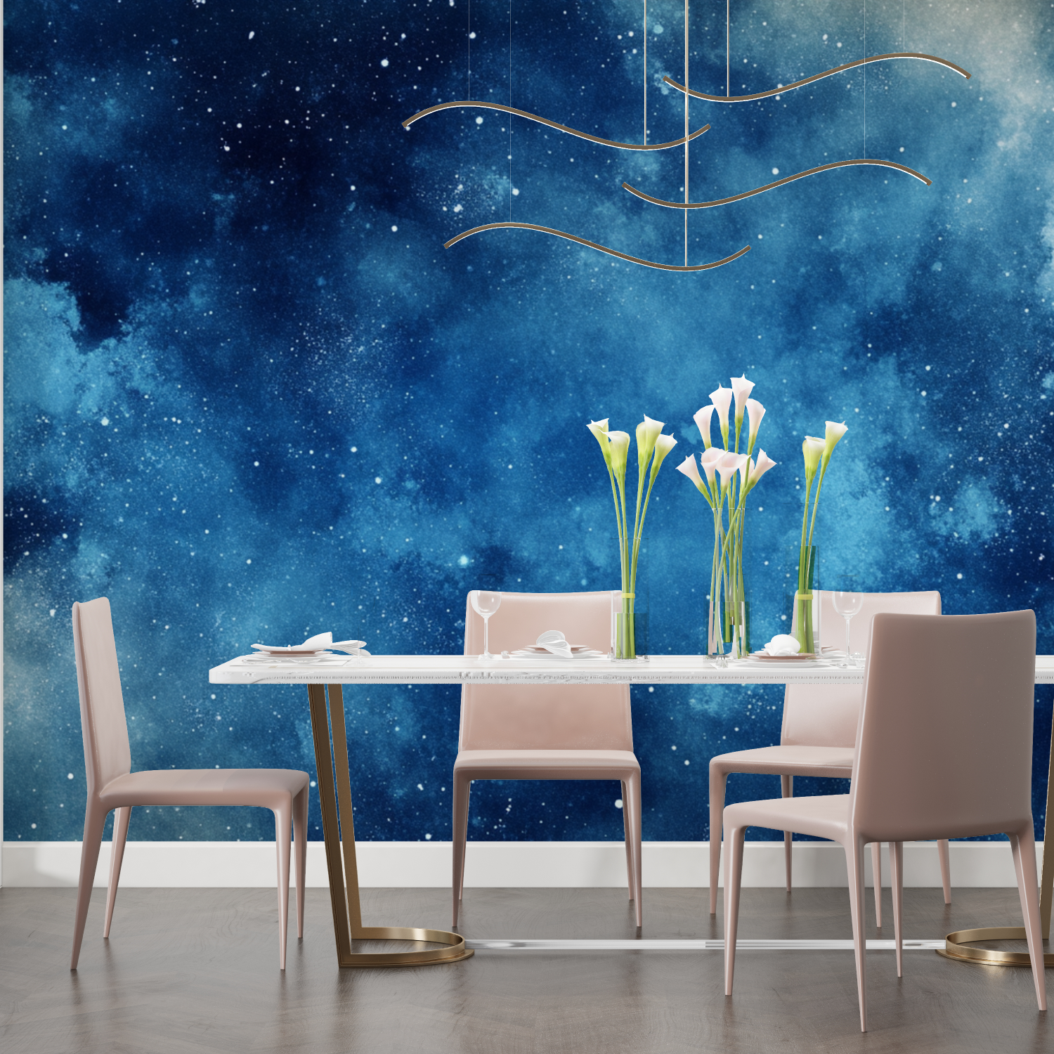 Papier peint aquarelle nuit etoilee salon