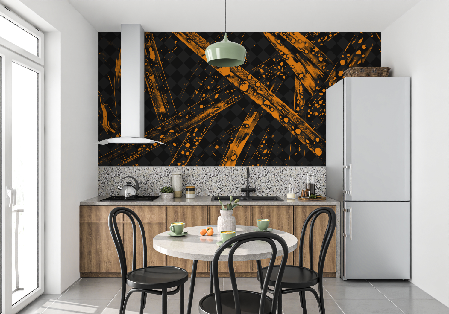 Papier Peint Noir Et Orange - mur cuisine