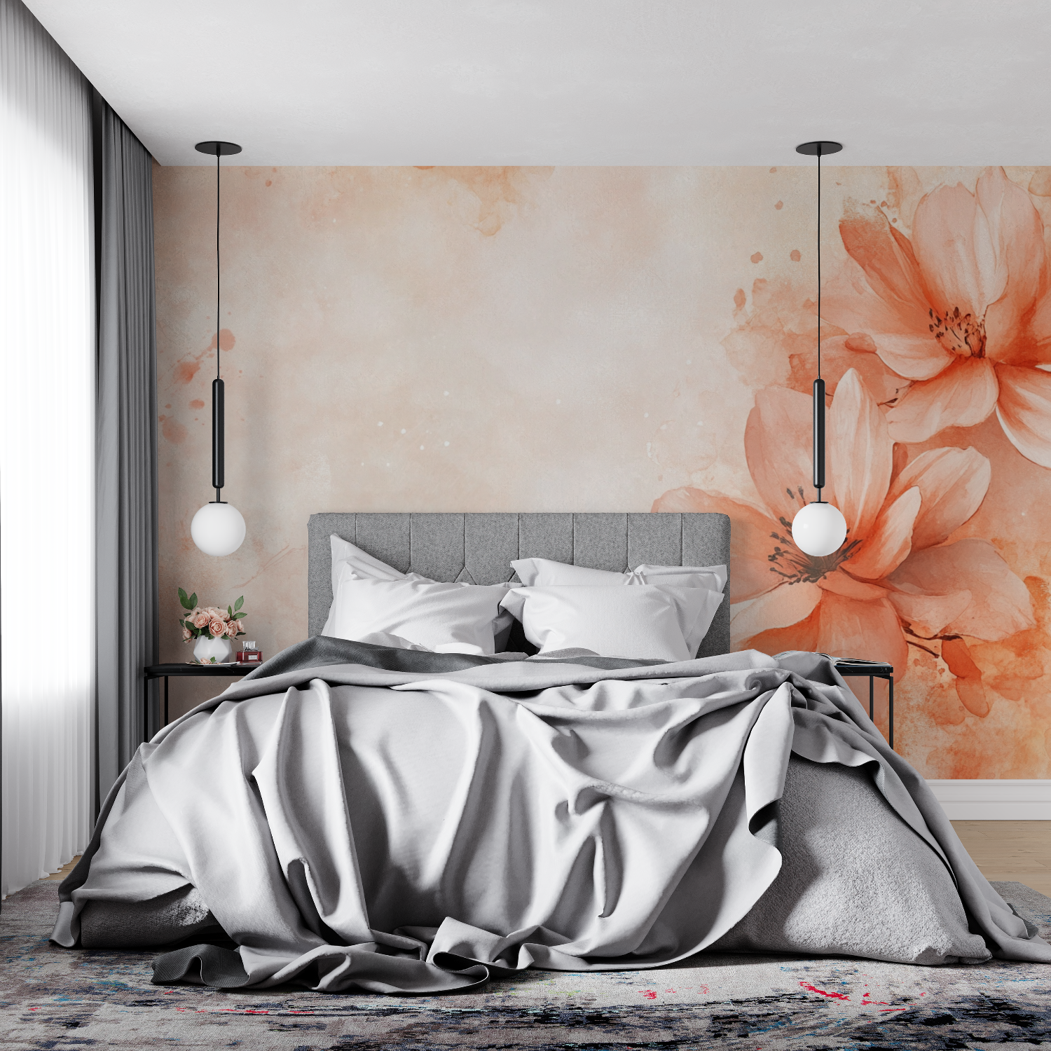 Papier peint terracotta floral aquarelle 4murs