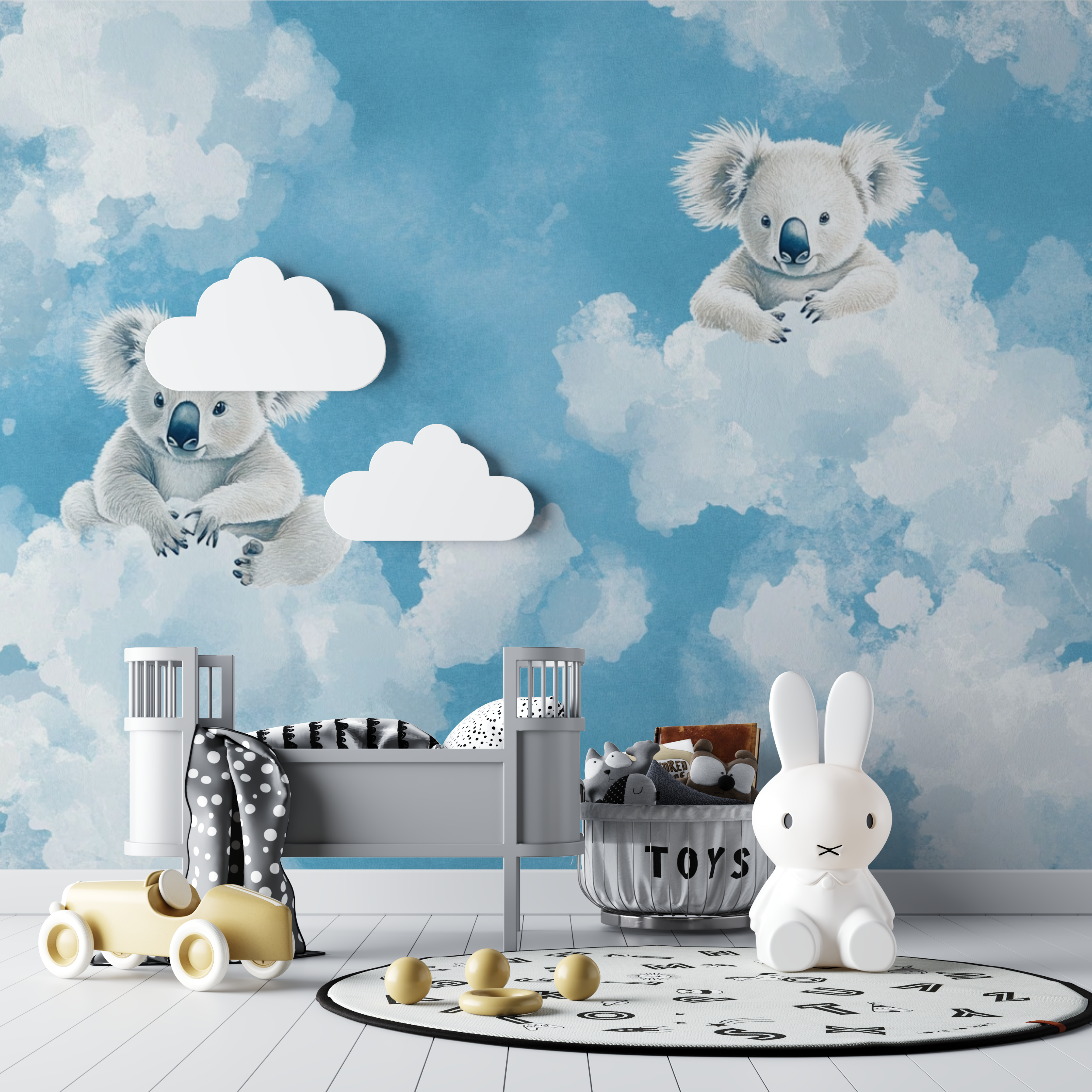 Papier peint koala en apnee dans le ciel bebe tipi