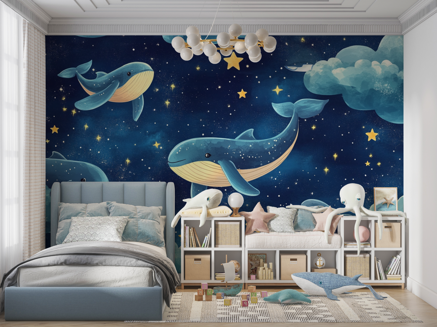 Papier peint animaux nuage bleu... mignon panoramique garcon