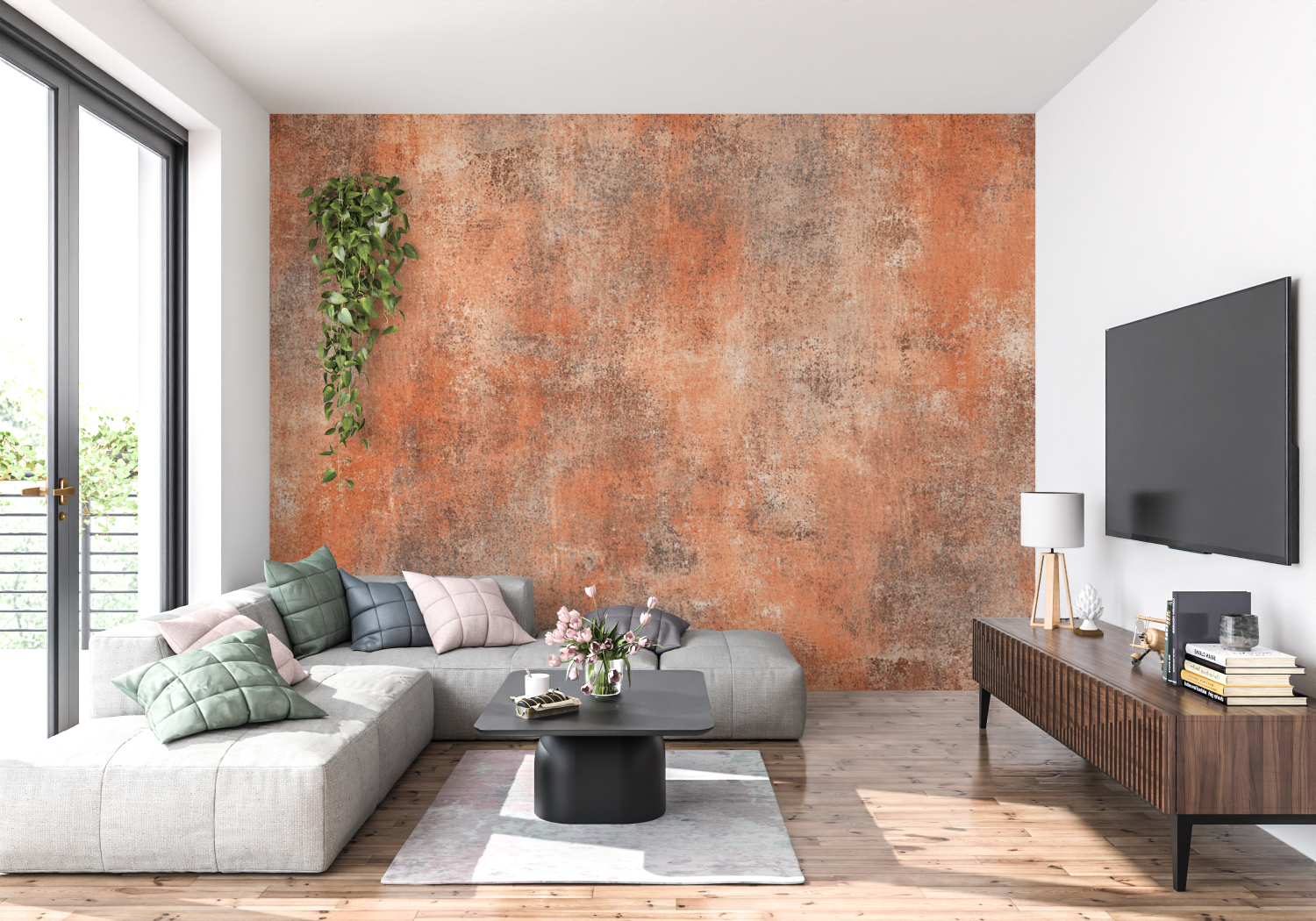 Papier peint terracotta texture lin panoramique 4murs