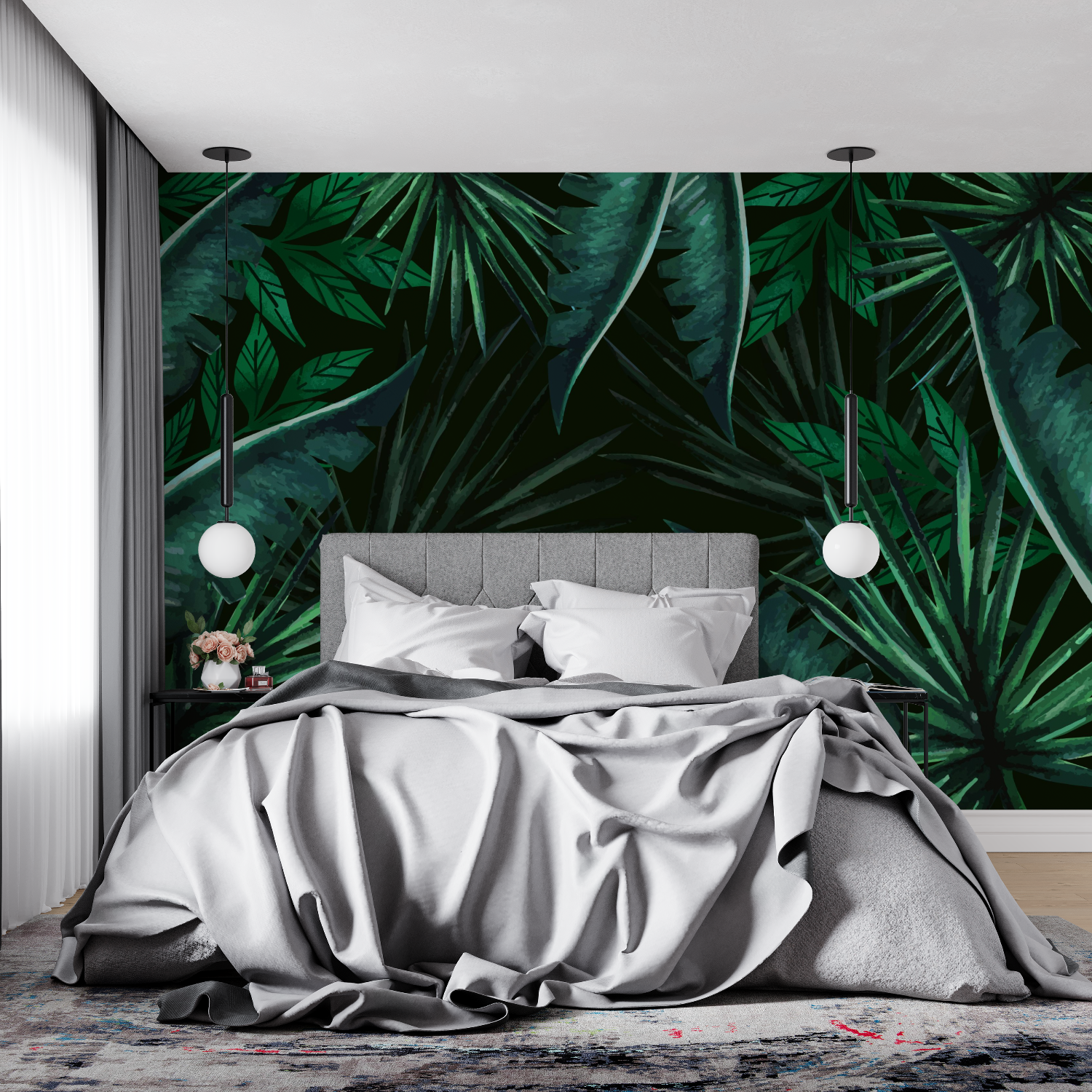 Papier Peint Vert Jungle - mur cuisine