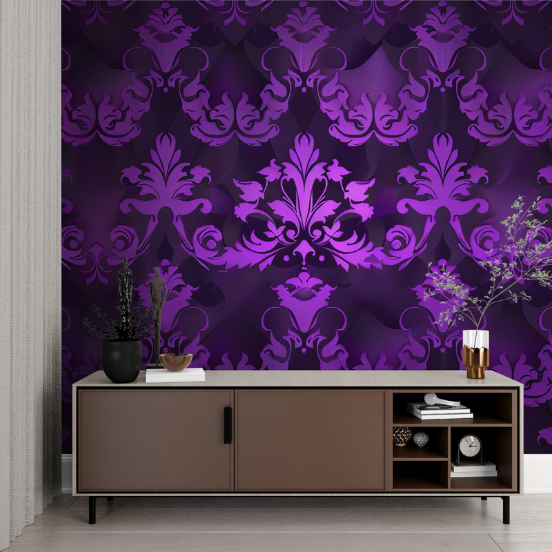 Papier Peint Baroque Violet Noir - contemporain