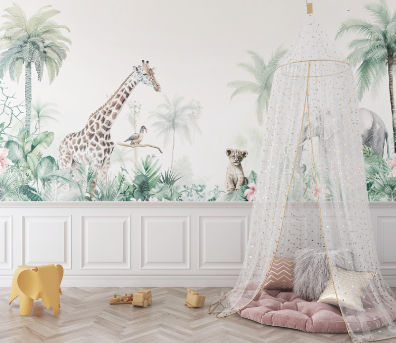 Papier peint bébé safari tropical - chambre de bebe