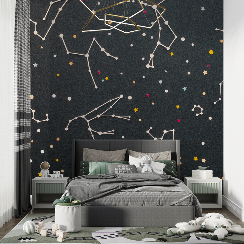 Papier Peint Garçon Constellations d'Étoiles - chambre de garçon