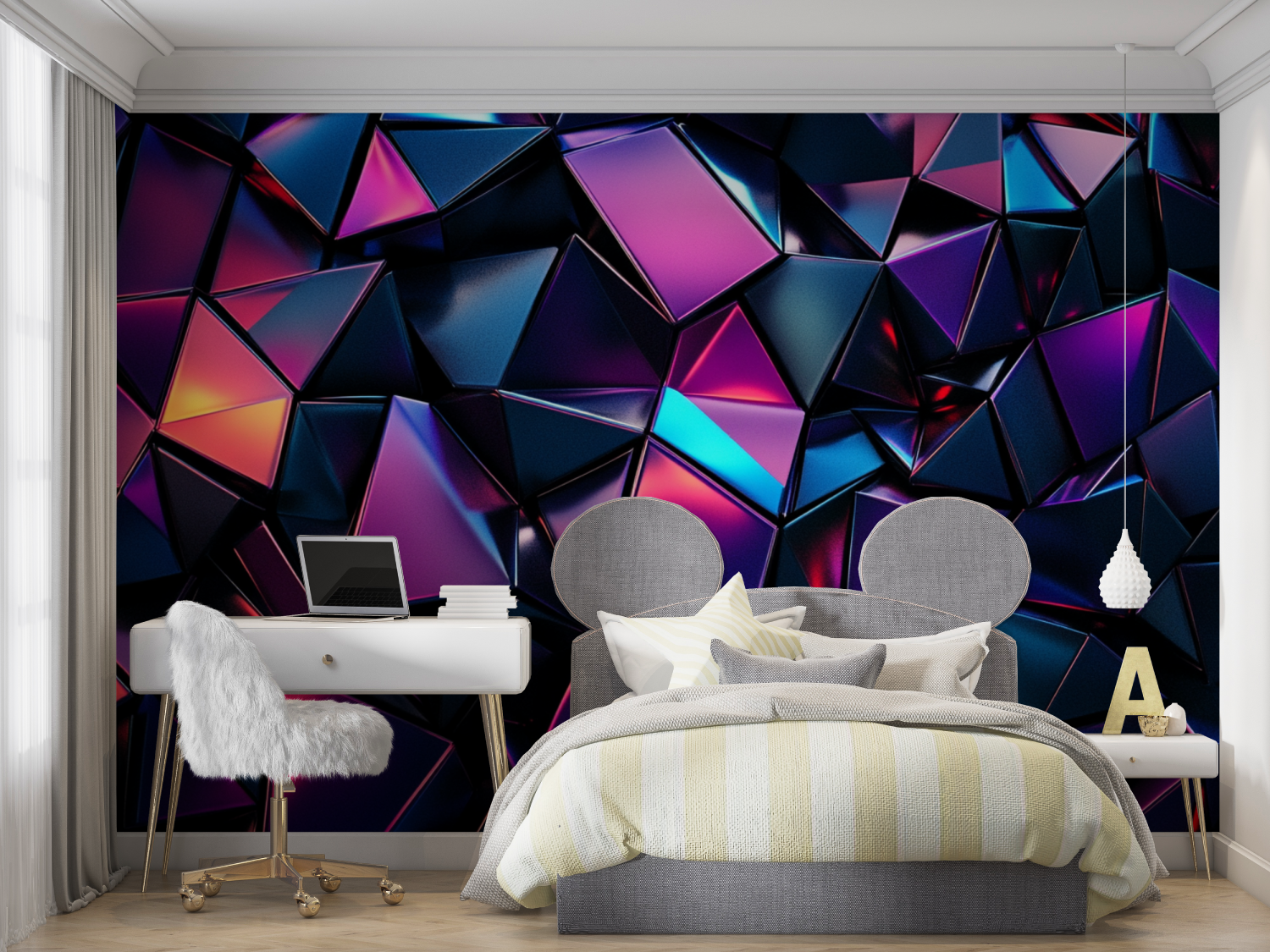 Papier peint neon gaming room arc mur chambre panoramique