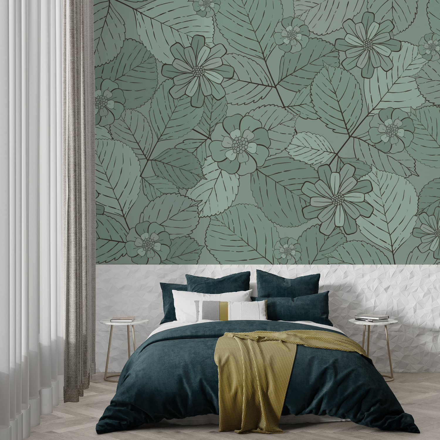 Papier Peint Motif Floral Vert - panoramique tendance