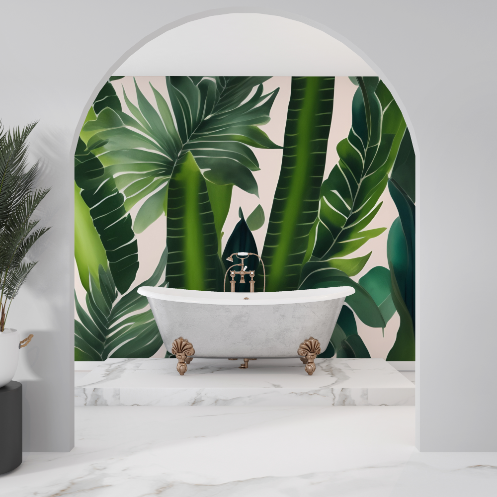 Papier peint salle de bain tropic vert sdb