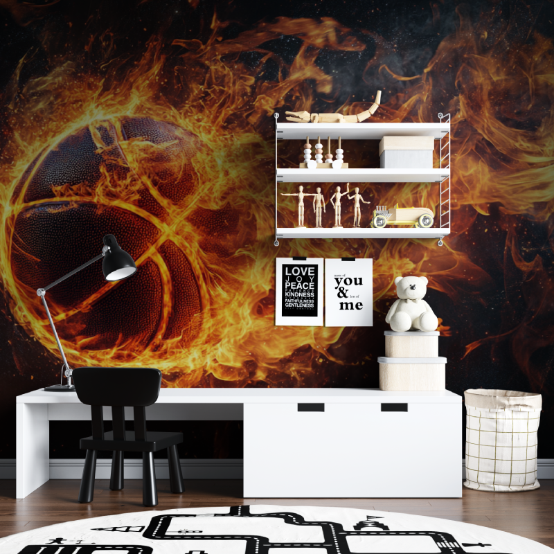 Papier peint stade flammes basket tapisserie chambre ados