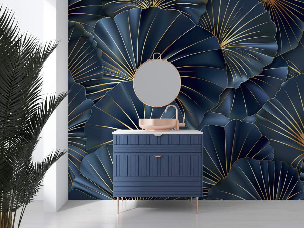 Papier peint salle de bain bleu design salle deau