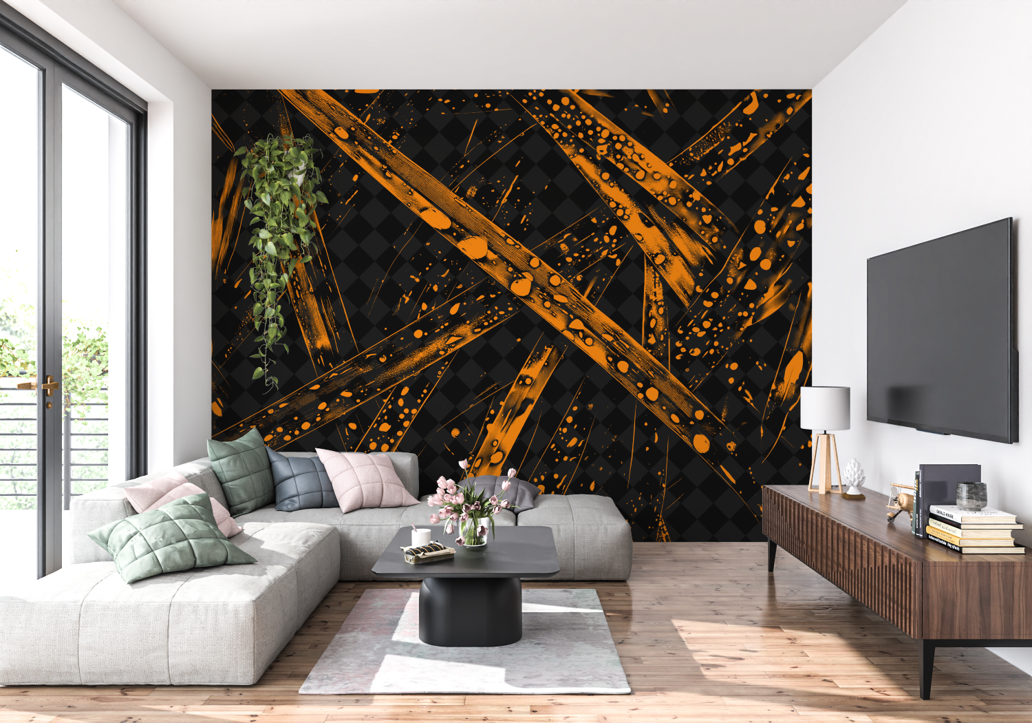 Papier Peint Noir Et Orange - tendance mur