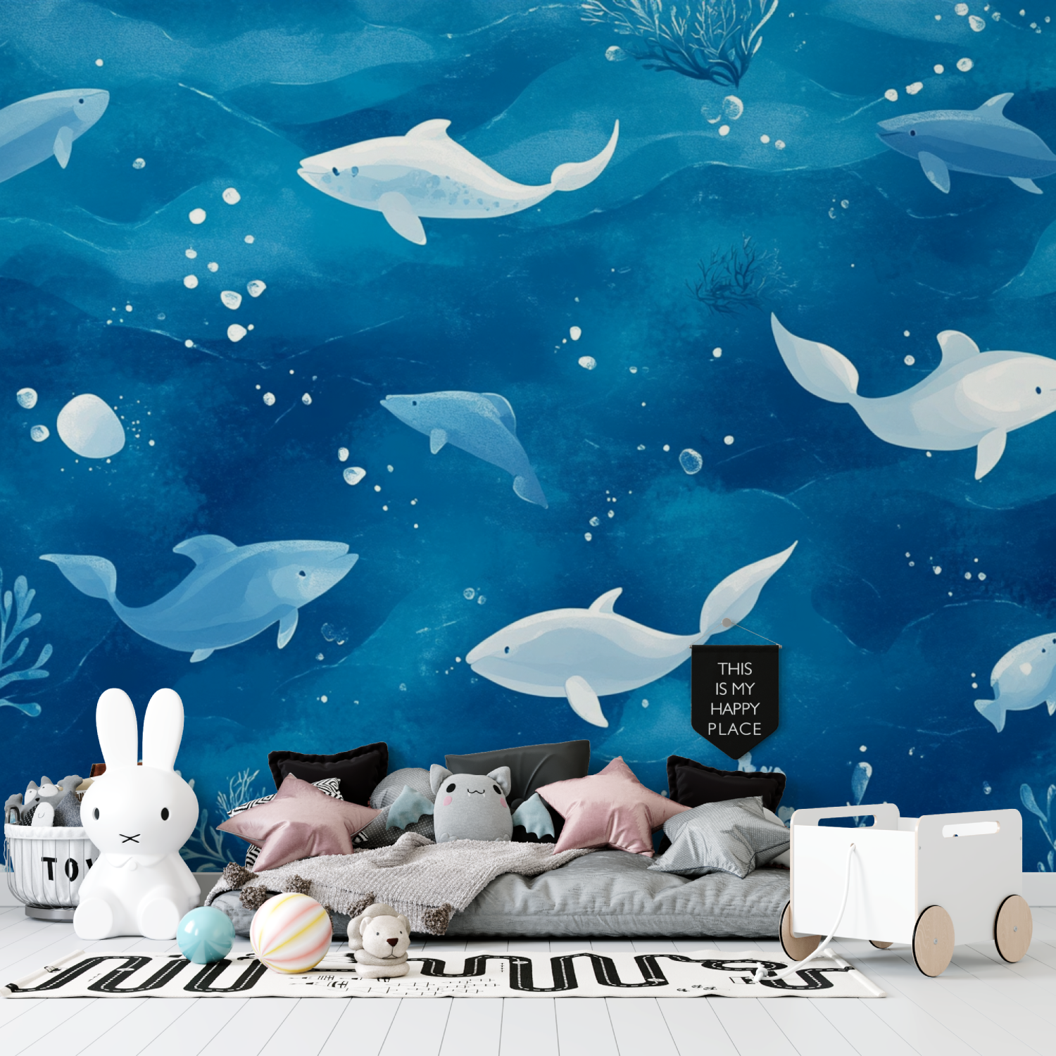 Papier peint marin panoramique fond bleu tapisserie garcon
