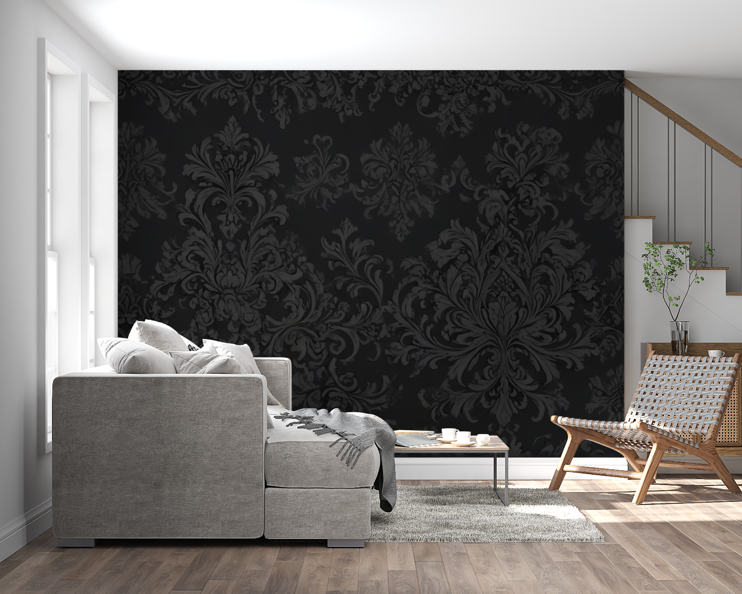 Black and silver baroque wallpaper - Second Image