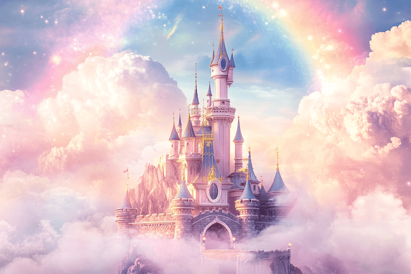 Papier Peint Princesse Château Arc-en-ciel