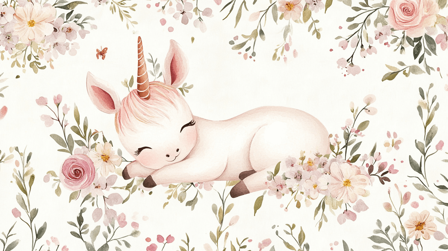 Papier Peint Licorne Chambre Fille Bébé Sur Nid De Fleur