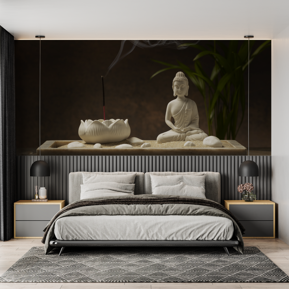 Papier Peint Zen Bouddha Encens - chambre adulte