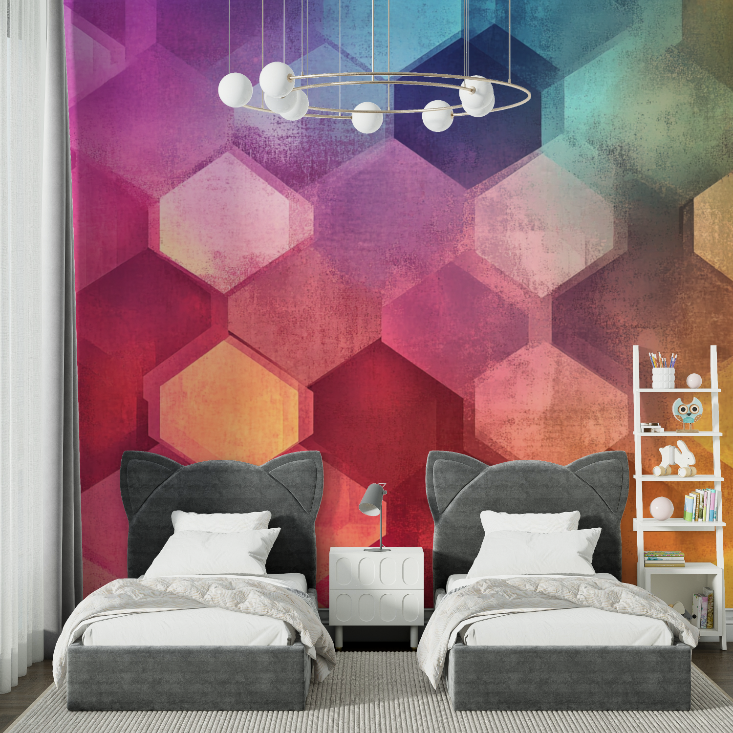 Papier peint hexagones colores chambre spiderman