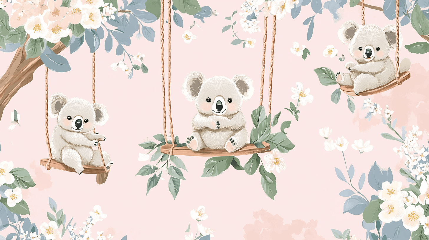 Papier Peint Koala Sur Une Balançoire Florale