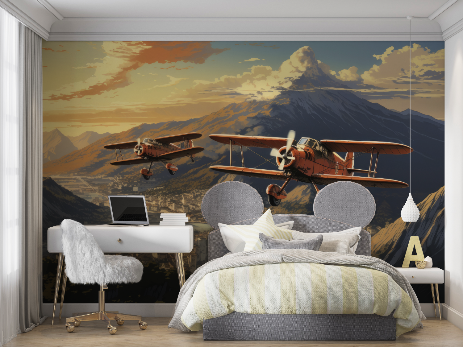 Papier peint garçon Avion vintage - mur chambre panoramique