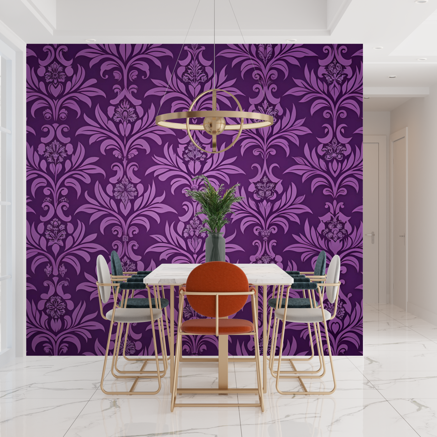 Papier Peint Baroque Mauve - design