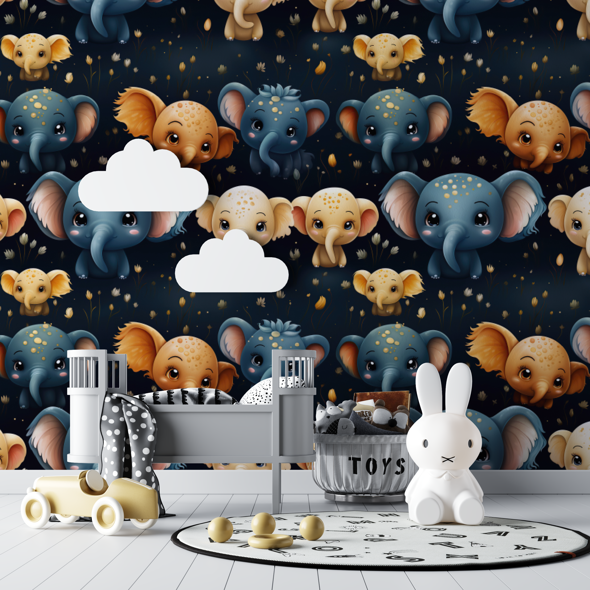 Papier peint Motifs d'éléphants bébé - chambre de bebe