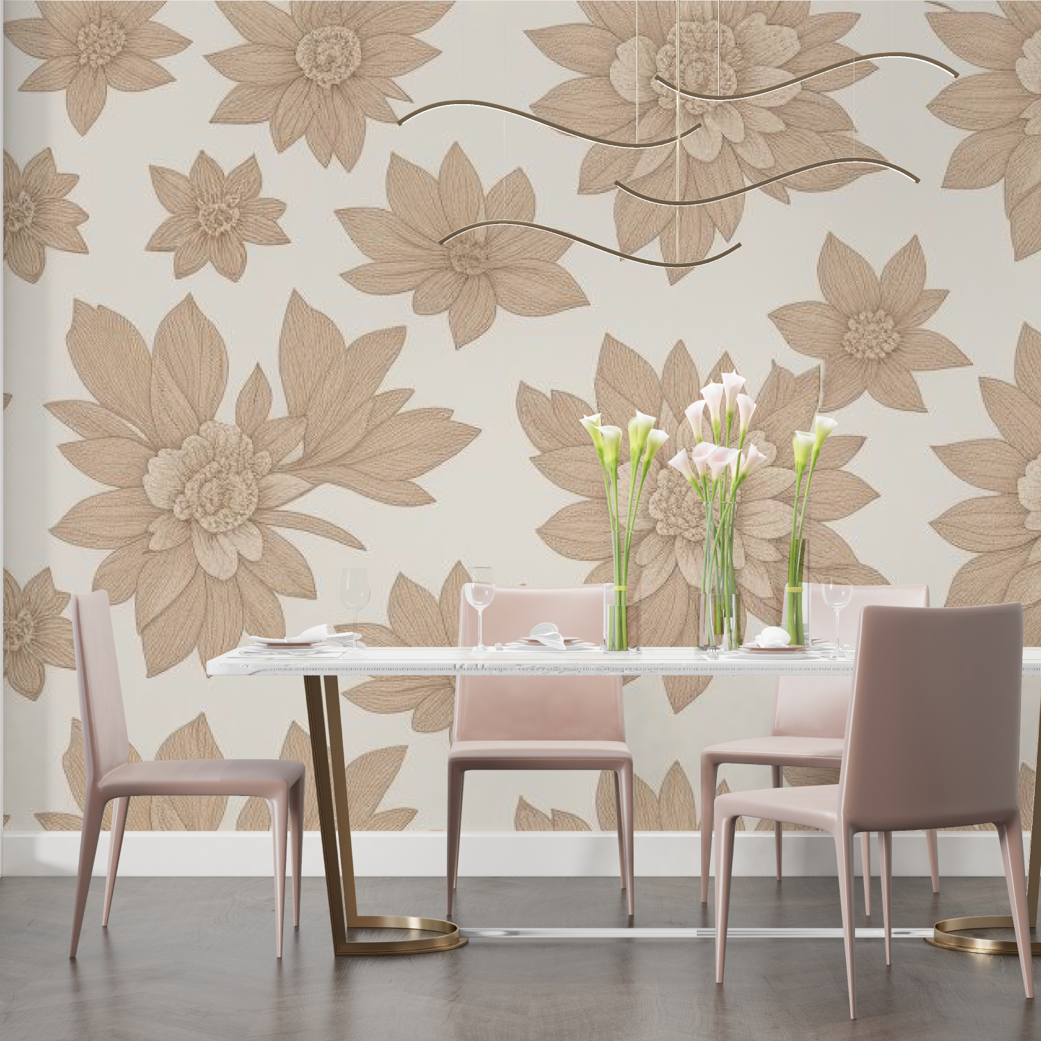 Papier peint cocooning floral taupe doux salon