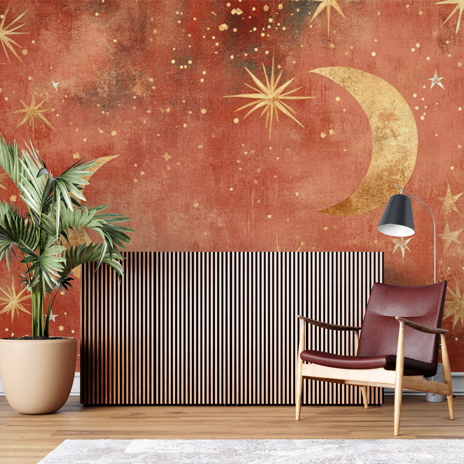 Papier peint terracotta oriental lunes et etoiles sur mesure