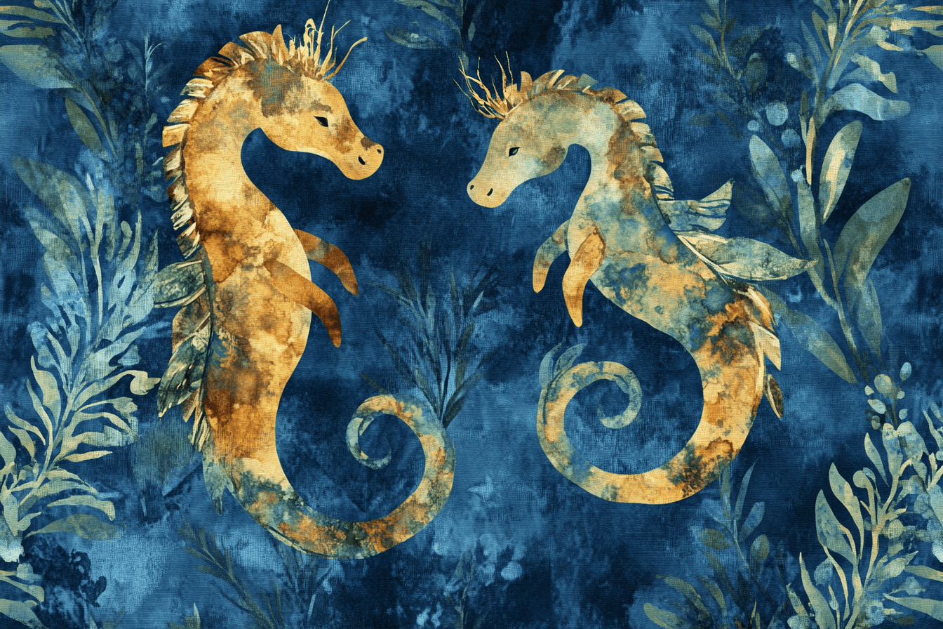 Papier Peint Marin Hippocampes et Algues Dansantes