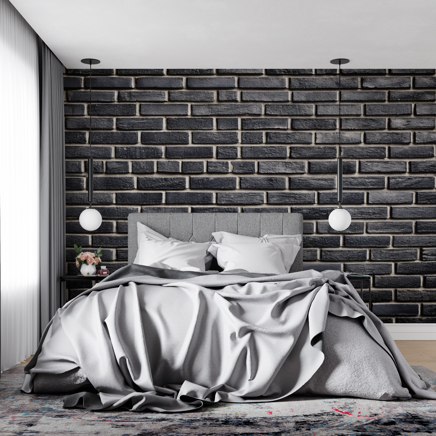 Papier Peint 3D Brique Noir - tendance mur