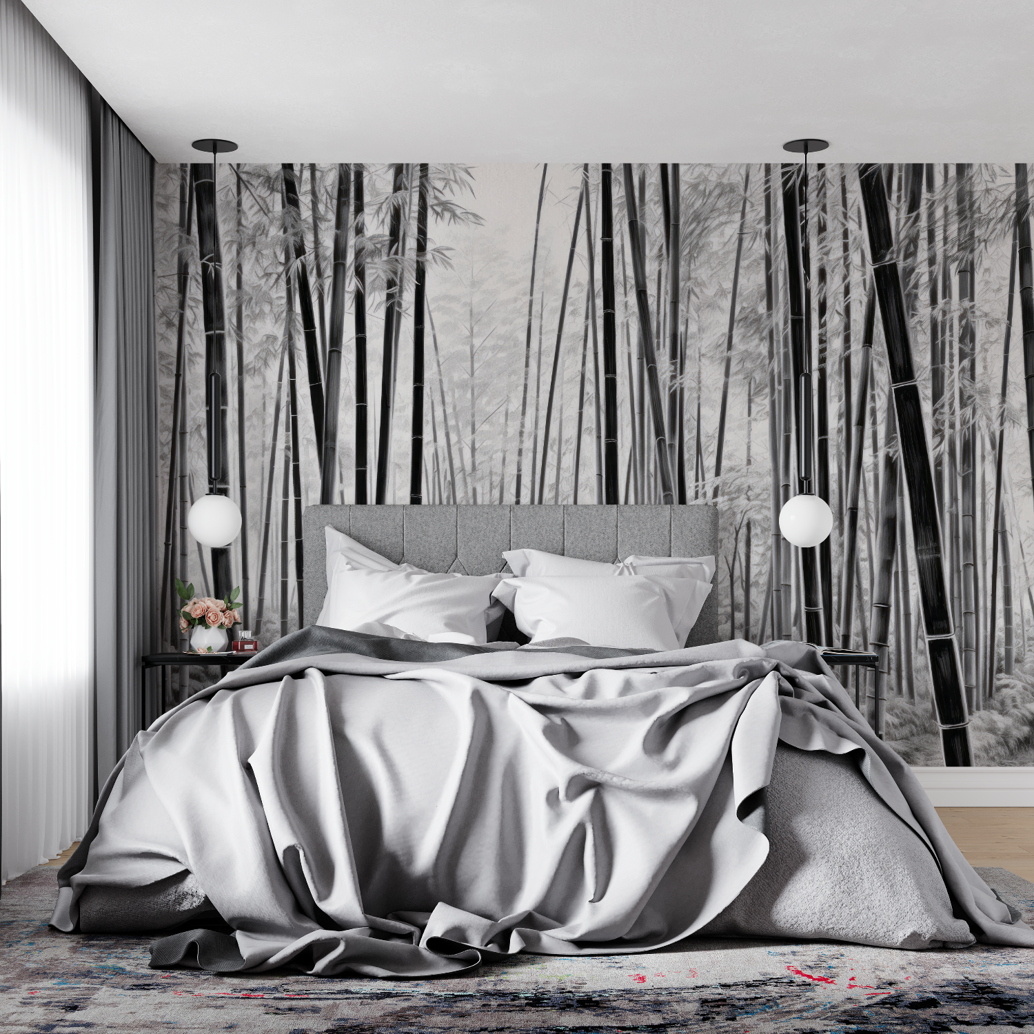 Papier Peint Bambou Noir Et Blanc - tendance mur