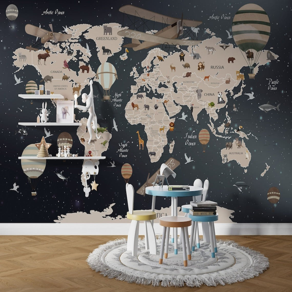 World Map Wallpaper <br/> Black Planisphere and Plane