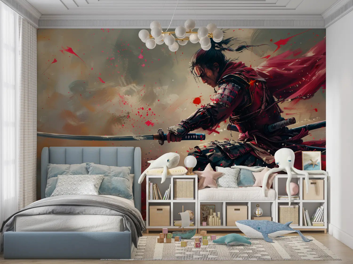 Papier Peint Anime 3D Samourai Rouge - chambre petit