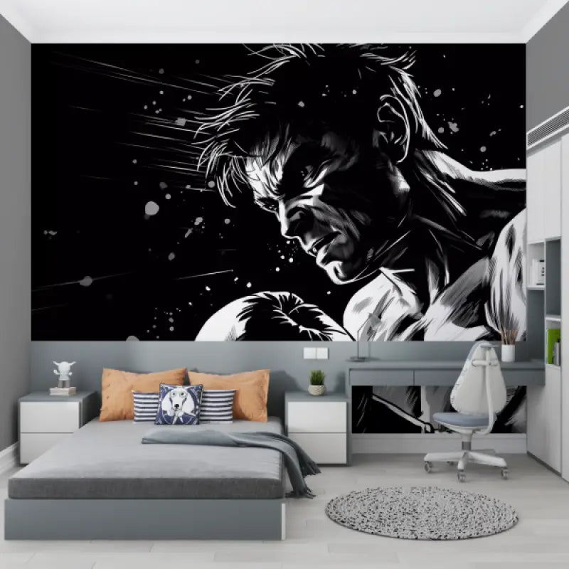 Papier Peint Anime Boxe Noir Et Blanc - chambre petit