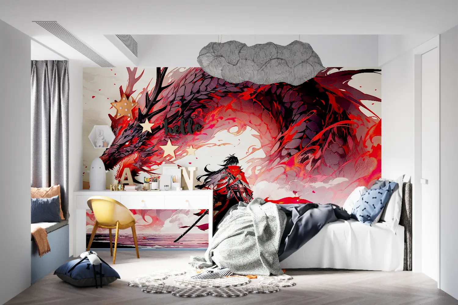 Papier Peint Anime Dragon Rouge - mur panoramique