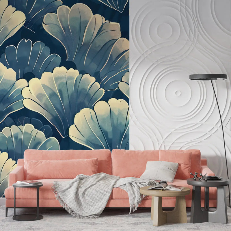 Papier Peint Art Déco Bleu Coquilles - tendances